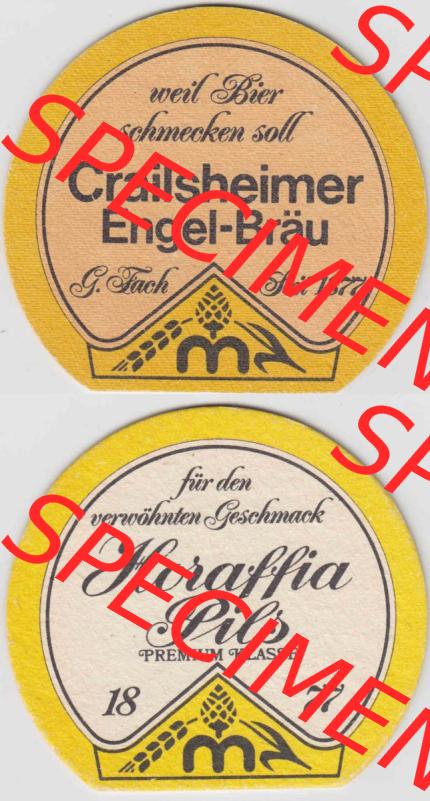 Bierdeckel Crailsheimer Engel-Bräu, Horaffia Pils Premium Klasse 1877 (3). Deutscher Katalog über deutsche Bierdeckel Biermanufaktur Engel aus Bundesland Baden-Württemberg... Sammlung