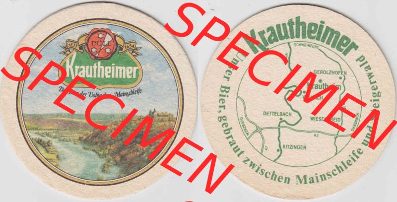 Bierdeckel Krautheimer, Das Bier der Volkacher Mainschleife (1). Deutscher Katalog über deutsche Bierdeckel Krautheimer aus Bundesland Bayern zum katalogisieren und kategorisieren... Sammlung