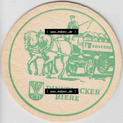 Bierdeckel Dinkelacker Biere, Grüner Bierdeckel mit Bier-Pferde-Kutsche (2). Deutscher Katalog über die deutschen Bierdeckel... Sammlung