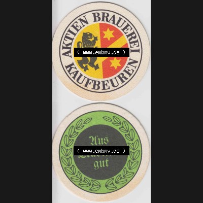 Bierdeckel Aktien Brauerei Kaufbeuren, Aus Tradition gut (3). Deutscher Katalog über deutsche Bierdeckel Aktienbrauerei Kaufbeuren aus Bundesland Bayern, zum katalogisieren... Sammlung