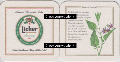 Bierdeckel 1997 Licher Premium, der Licher Privatbrauerei der Serie Blumen der Auen (4) Licher Bier im Katalog Bundesland Hessen... Sammlung