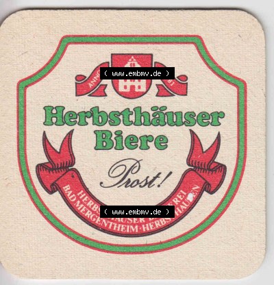 Bierdeckel Herbsthäuser Biere, Herbsthäuser Brauerei, BAD Mergentheim, Herbsthausen (3). Deutscher Katalog über die deutschen... Sammlung