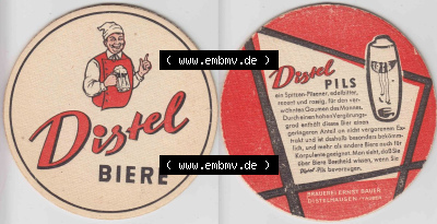 Bierdeckel Distel-Biere, Pils ein Spitzen-Pilsener, delbitter, rezent und rassig (1). Deutscher Katalog über die deutschen Bierdeckel... Sammlung