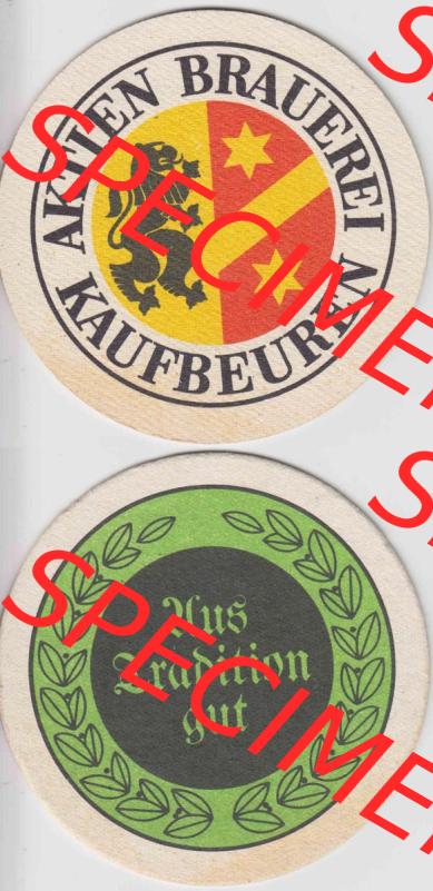 Bierdeckel Aktien Brauerei Kaufbeuren, Aus Tradition gut (3). Deutscher Katalog über deutsche Bierdeckel Aktienbrauerei Kaufbeuren aus Bundesland Bayern, zum katalogisieren... Sammlung