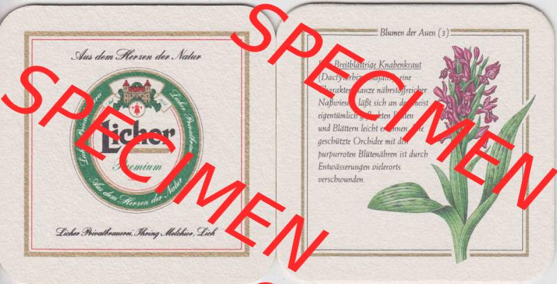 Bierdeckel 1997 Licher Premium, der Licher Privatbrauerei der Serie Blumen der Auen (3) Licher Bier im Katalog Bundesland Hessen für Bierdeckel katalogisieren und kategorisieren.... Sammlung