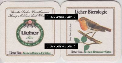 Bierdeckel 1985 Licher Bier, Aus dem Herzen der Natur, Licher Bierologie, Das Rotkehlchen (1) Licher Bier im Katalog Bundesland... Sammlung
