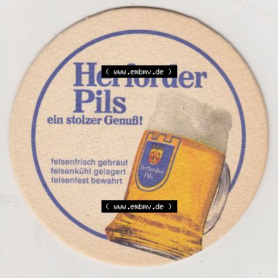 Bierdeckel Herforder Pils, ein stolzer Genuß! felsenfrisch gebraut, felsenkühl gelagern, felsenfest bewahrt, Brauerei Felsenkeller Herford (1).... Sammlung