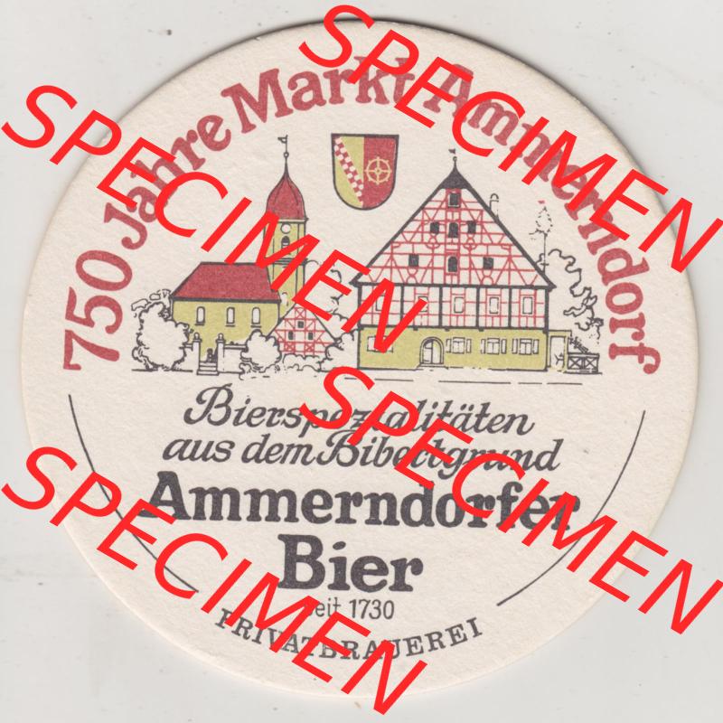 Bierdeckel Dorn-Bräu Ammerndorf, 750 Jahre Markt Ammerndorf (2). Deutscher Katalog über deutsche Bierdeckel Ammerndorfer Dorn-Bräu aus Bundesland Bayern zum katalogisieren... Sammlung