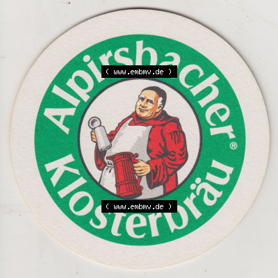 Bierdeckel Alpirsbacher Klosterbräu, Wirt mit Bierkrug (1). Deutscher Katalog über die deutschen Bierdeckel Alpirsbacher Klosterbräu... Sammlung