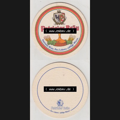Bierdeckel Patrizier Bräu. Das Leben süffige Würze (3). Deutscher Katalog über deutsche Bierdeckel Patrizier Bräu aus Bundesland Bayern zum katalogisieren... Sammlung