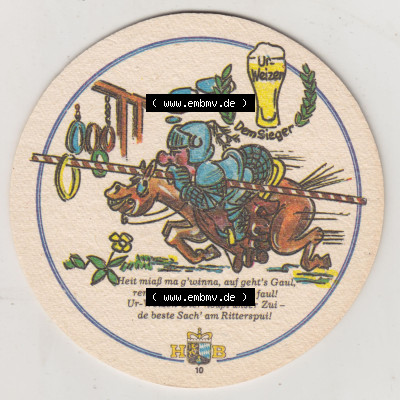 Bierdeckel Hofbräuhaus Traunstein, braut fürstliche Biere, Ritter in Gefecht in Gedanken an Weizenbier (2). Deutscher Katalog... Sammlung