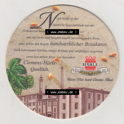 Bierdeckel Härle Feine Weisse, mit Lust und Liebe gebraut, Noch heute ist das stattliche Ziegelgebäude aus der Gründerzeit... Sammlung