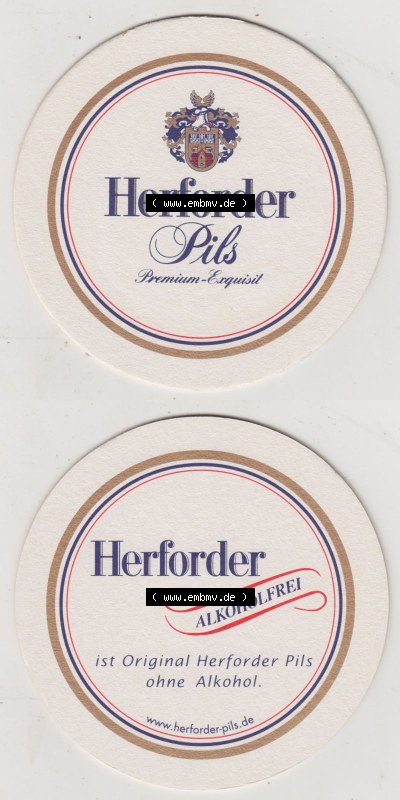 Bierdeckel Herforder Pils, Premium Exquisit, Alkoholfrei, Bierdeckel mit Herforder-Pils Webseiten-Adresse (3). Deutscher Katalog... Sammlung