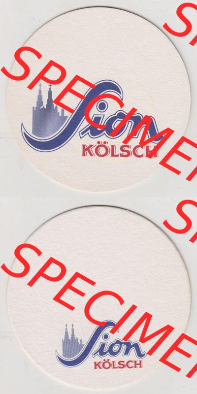 Bierdeckel Sion Kölsch, Beidseitig bredrucker Bierdeckel mit Großer und Kleiner Sion-Schrift (3). Deutscher Katalog über deutsche Bierdeckel Brauhaus Sion aus Bundesland... Sammlung