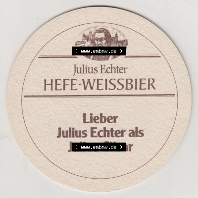 Bierdeckel Würzburger Hofbräu, Das Gute bewahrt. Seit 1643, Lieber Julius Echter als Julius Cäsar (2). Deutscher Katalog über... Sammlung