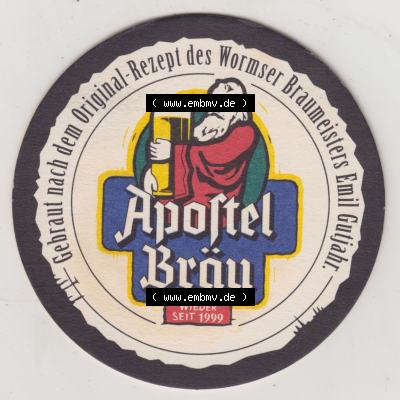Bierdeckel Apostel Bräu, Gebraut nach Original-Rezept des Wormser Braumeisters Emil Gutjahr (2). Deutscher Katalog über deutsche Bierdeckel Apostelbräu aus Bundesland... Sammlung