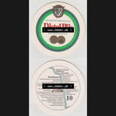 Bierdeckel Distel-PIls aus Distelhausen, Heimat des Distel Pils, 10. Karte mit Distelhausen (3). Deutscher Katalog über die deutschen Bierdeckel Distelhäuser... Sammlung