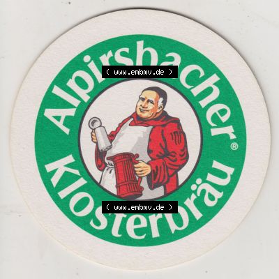 Bierdeckel Alpirsbacher Klosterbräu, Wirt mit Bierkrug (1). Deutscher Katalog über die deutschen Bierdeckel Alpirsbacher Klosterbräu aus Bundesland Baden-Württemberg... Sammlung