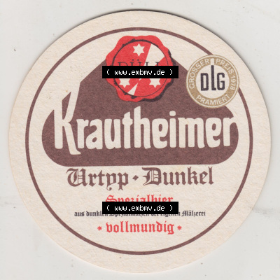 Bierdeckel Krautheimer Pilsner feinherb, unter Verwendung feinster Naturhpfen, Urtyp-Dunkel, Spezialbier, vollmundig, eigene Mälzerei... Sammlung