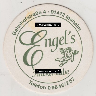 Bierdeckel Ipsheim Engels Häckerstube, mit einen Engel als Motiv (1). Deutscher Katalog über deutsche Bierdeckel Biermanufaktur Engel aus Bundesland Baden-Württemberg... Sammlung
