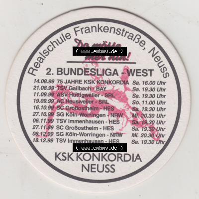 Bierdeckel Frankenheim Alt, der feine Unterschied, Realschule Frankenstraße, Neues, 2. Bundesliga KSK Konkordia Neuss (2). Deutscher... Sammlung