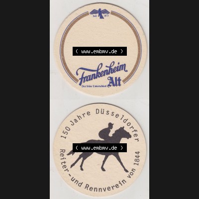 Bierdeckel 1994, Frankenheim Alt, Der feine Unterschied, Seit 1873, 150 Jahre Düsseldorfer Reit- und Rennverein von 1844 (3). Deutscher Katalog über deutsche... Sammlung