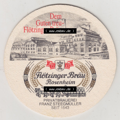Bierdeckel Flötzinger Bräu, Rosenheim, Privbatbrauerei Franz Steegmüller seit 1543 (2). Deutscher Katalog über deutsche Bierdeckel... Sammlung