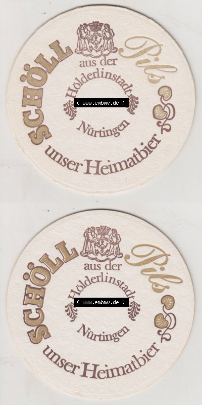 Bierdeckel Schöll Pils aus der Hölderlinstadt Nürtingen, unser Heimatbier (3). Deutscher Katalog über deutsche Bierdeckel... Sammlung