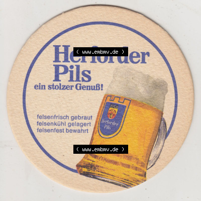 Bierdeckel Herforder Pils, ein stolzer Genuß! felsenfrisch gebraut, felsenkühl gelagern, felsenfest bewahrt, Brauerei Felsenkeller... Sammlung