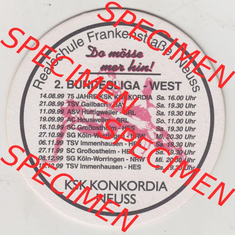 Bierdeckel Frankenheim Alt, der feine Unterschied, Realschule Frankenstraße, Neues, 2. Bundesliga KSK Konkordia Neuss (2). Deutscher Katalog über... Sammlung
