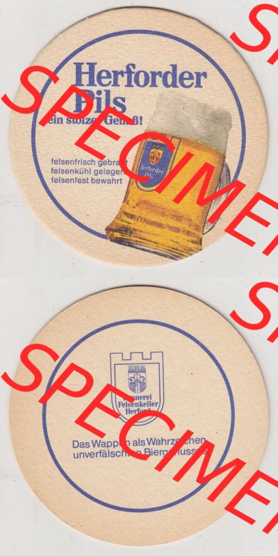 Bierdeckel Herforder Pils, ein stolzer Genuß! felsenfrisch gebraut, felsenkühl gelagern, felsenfest bewahrt, Brauerei Felsenkeller Herford (3).... Sammlung