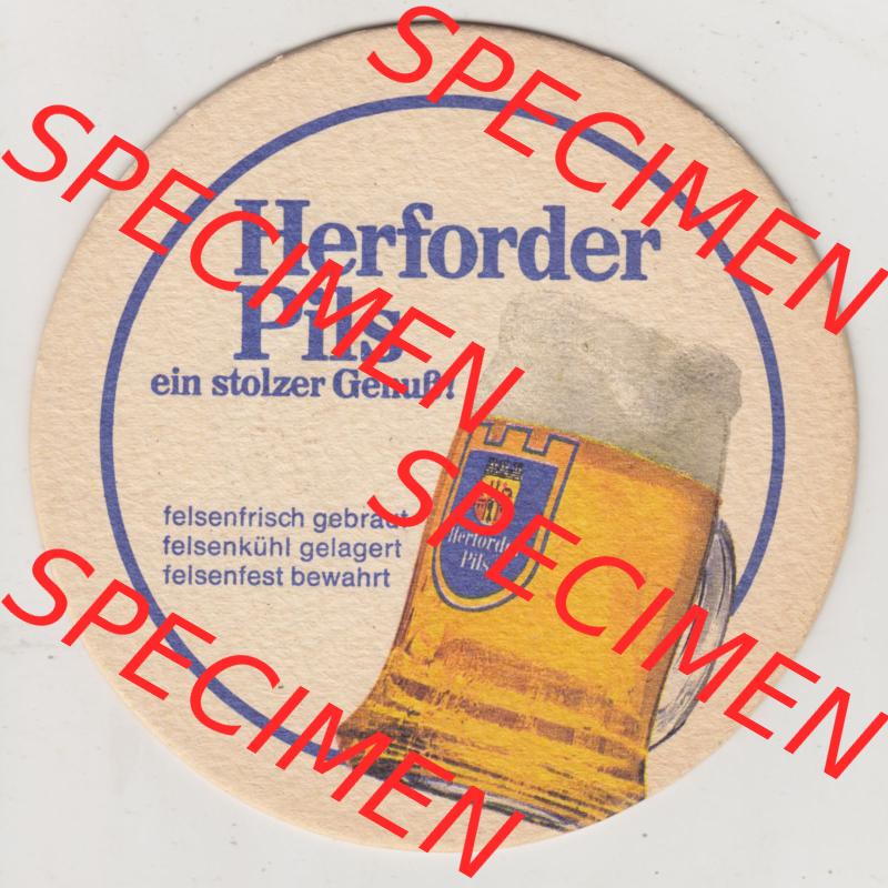 Bierdeckel Herforder Pils, ein stolzer Genuß! felsenfrisch gebraut, felsenkühl gelagern, felsenfest bewahrt, Brauerei Felsenkeller Herford (1).... Sammlung