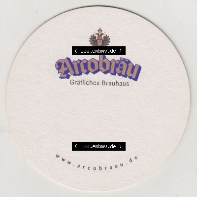 Bierdeckel Arcobräu, seit 1567, Gräfliches Brauhaus, , mit beschreibarer Rückseite (2). Deutscher Katalog über deutsche Bierdeckel Arcobräu... Sammlung