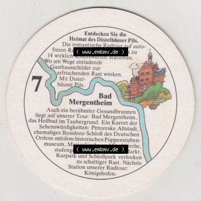 Bierdeckel Distel-Pils aus Distelhausen, Heimat des Distel Pils, 7. Karte mit Distelhausen Bad Mergentheim (2). Deutscher Katalog über die deutschen Bierdeckel... Sammlung
