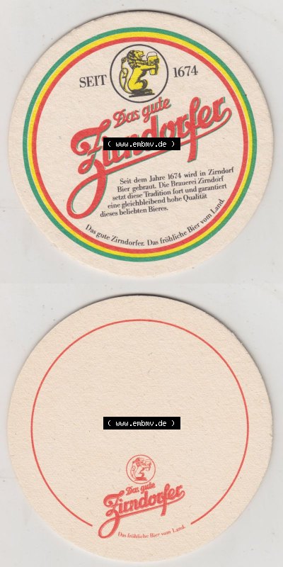 Bierdeckel Zirndorfer Brauerei, Das gute Zirndorfer seit 1674, Die Brauerei Zirndorf setzt die Tradition fort (3). Deutscher Katalog... Sammlung