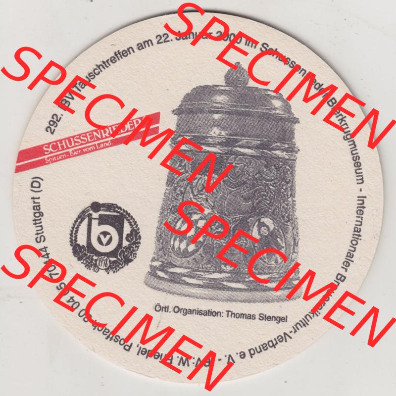 Bierdeckel 2000, Schussenrieder Brauerei Ott, Trinkt Schussenrider, Original-Spezial, Schussenrieder Bierkrugmuseum (2). Deutscher Katalog über deutsche Bierdeckel... Sammlung
