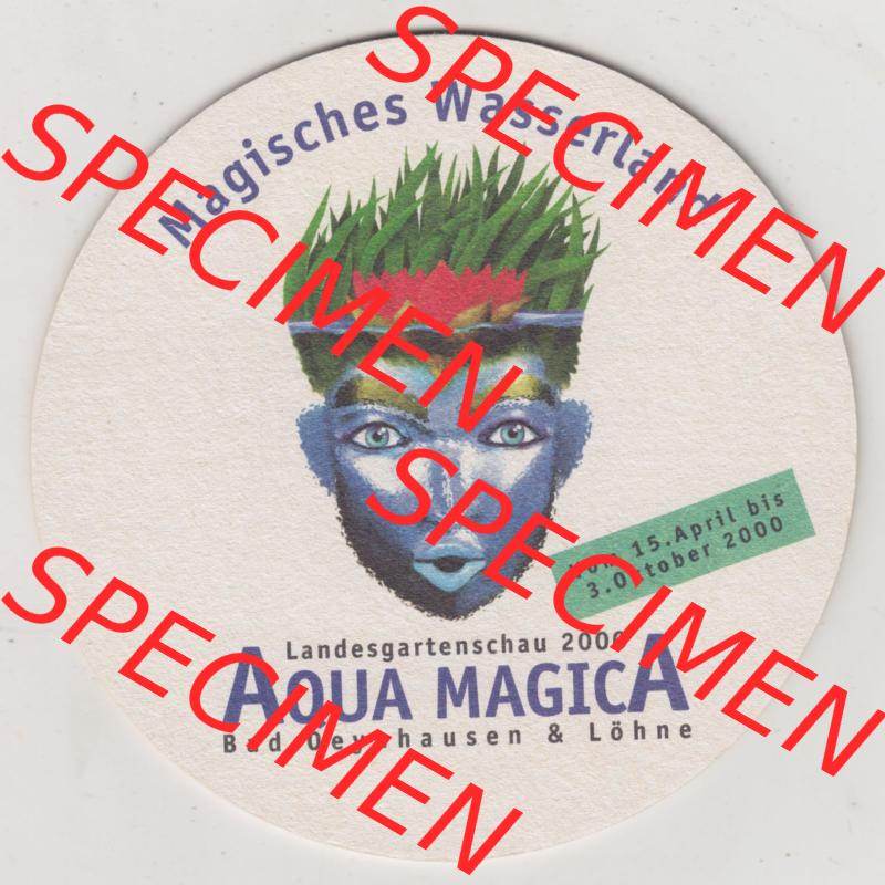 Bierdeckel 2000, Herforder Pils, Premium Exquisit, Magisches Wasserland, Landesgartenschau 2000 Aqua MagicA Bad Oeynhausen Löhne (2). Deutscher Katalog über... Sammlung