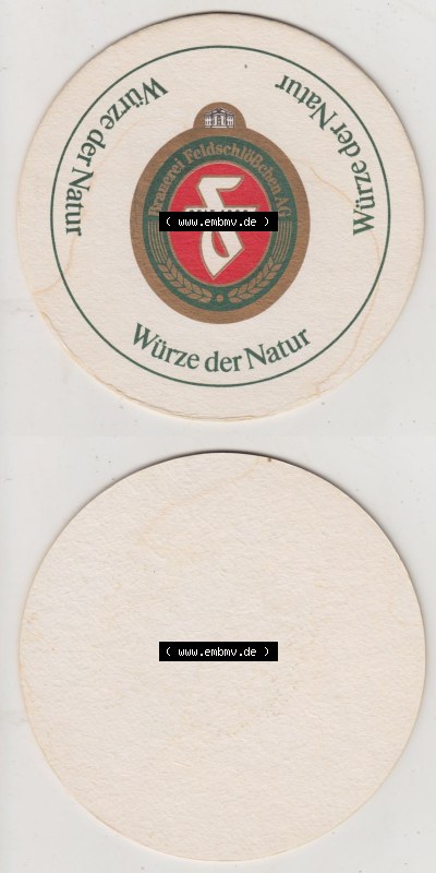 Bierdeckel Brauerei Feldschlößchen AG, Würze der Natur, Einseitiger Bierdeckel (3). Deutscher Katalog über deutsche Bierdeckel... Sammlung
