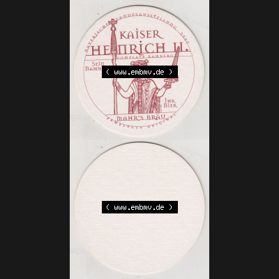 Bierdeckel Brauerei Mahr-Bräu, Bamberger Original Kaiser Heinrich II. (3). Deutscher Katalog über deutsche Bierdeckel Brauerei Mahr-Bräu aus Bundesland Bayern... Sammlung