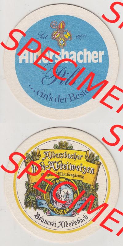 Bierdeckel Brauerei Aldersbach, Aldersbacher Pils, ... eins der Besten, Hefe-Abteilweizen, Original-Flaschengärung (3). Deutscher Katalog... Sammlung