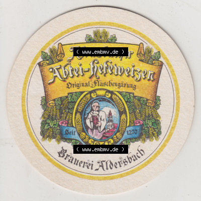 Bierdeckel 1985, Aldersbacher Abtei-Hefeweizen, Original Flaschengährung, 735-1985 1250 Jahre Aldersbach (1). Deutscher Katalog... Sammlung