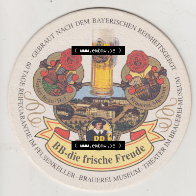 Bierdeckel Bürgerbräu Hof - BB-die frische Freude, Brauerei-Museum (1). Deutscher Katalog über deutsche Bierdeckel Bürgerbräu... Sammlung