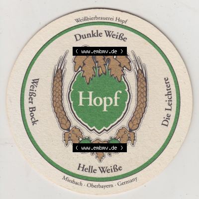 Bierdeckel Weißbierbrauerei Hopf, Hopf Helle Weiße, Die Leichterei (1). Deutscher Katalog über deutsche Bierdeckel Brauerei Hopf aus Bundesland Bayern zum... Sammlung