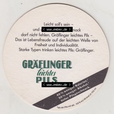 Bierdeckel Gräflinger leichter Pils, Dortmunder Union-Brauerei AG, Leicht solls sein und der volle Pilsgeschmack (2). Deutscher... Sammlung