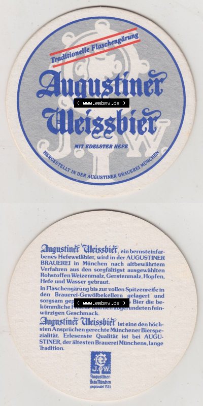 Bierdeckel Augustiner-Bräu München, Augustiner-Weissbier mit Edelster Hefe Hestgestellt in der Augustiner Brauerei (3). Deutscher... Sammlung