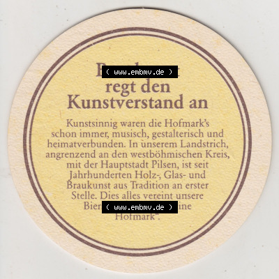 Bierdeckel Das feine Hofmark - Hofmark-Brauerei D8490 Cham (2). Deutscher Katalog über deutsche Bierdeckel Hofmark Brauerei KG... Sammlung