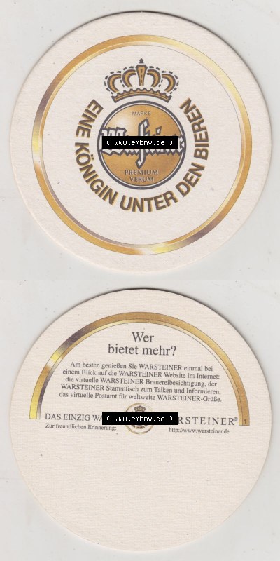 Bierdeckel Eine Königin unter den Bieren - Warsteiner, Wer bietet mehr, Am besten genießen Sie Warsteiner einmal bei Blick aud... Sammlung