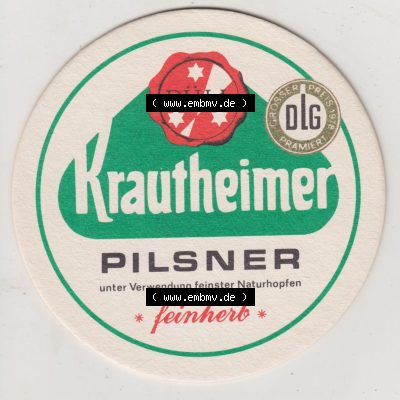 Bierdeckel Krautheimer Pilsner feinherb, unter Verwendung feinster Naturhpfen, Urtyp-Dunkel, Spezialbier, vollmundig, eigene Mälzerei (1). Deutscher... Sammlung