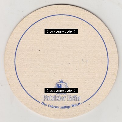 Bierdeckel Patrizier Bräu. Das Leben süffige Würze (2). Deutscher Katalog über deutsche Bierdeckel Patrizier Bräu aus Bundesland Bayern zum katalogisieren... Sammlung
