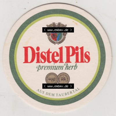Bierdeckel Distel-Pils, Für den Distelhäuser Freundeskreis, Premium herb, Distel-Brauerei Distelhausen (1). Deutscher Katalog über die deutschen Bierdeckel... Sammlung